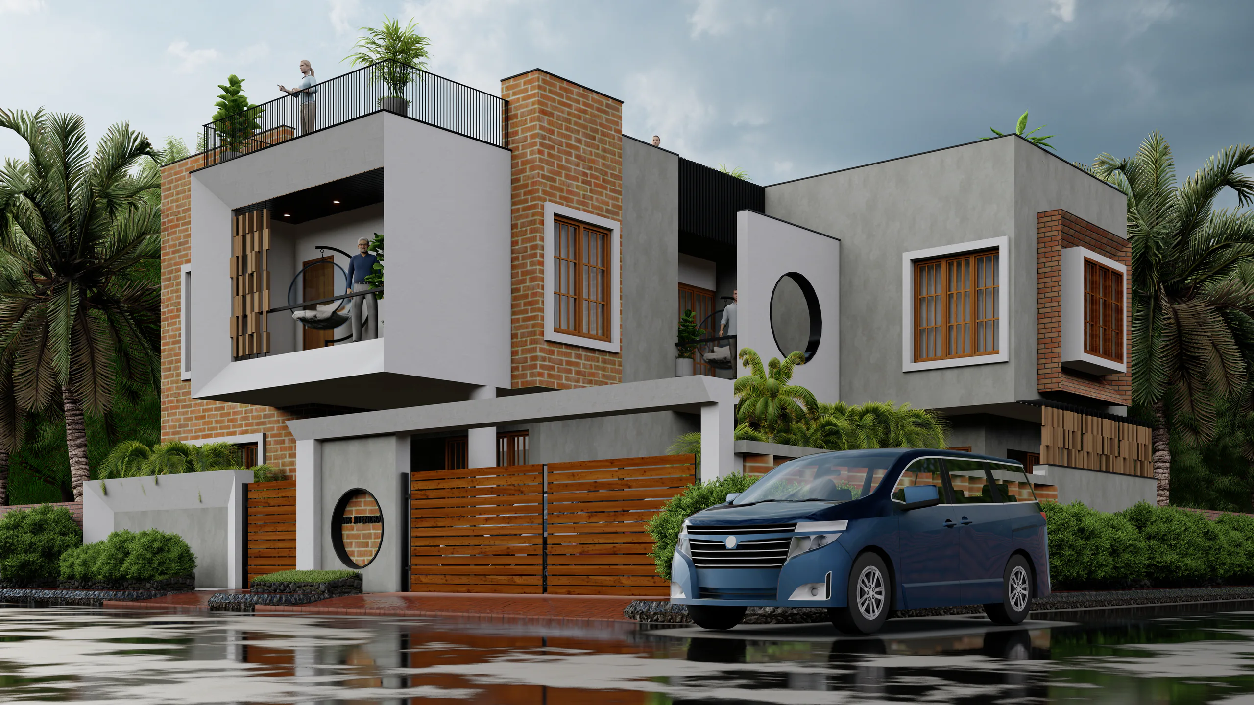 Jitendra Shirotiya Residence in Jaipur: brick and white contemporary home, corner view