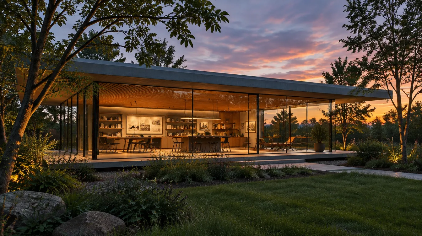 The Glass Pavilion Studio at dusk